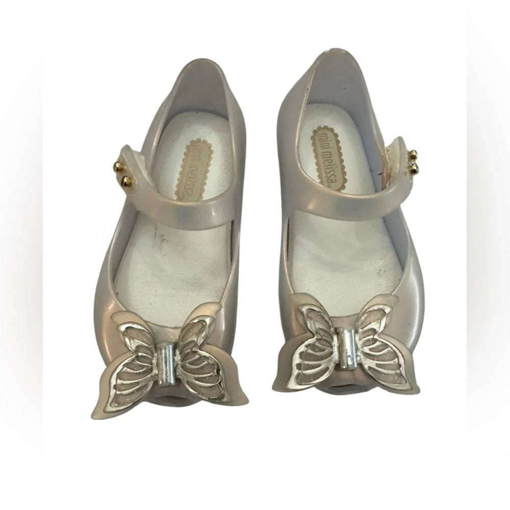 Mini Melissa Iridescent Silver Butterfly Shoes Toddler 6 US